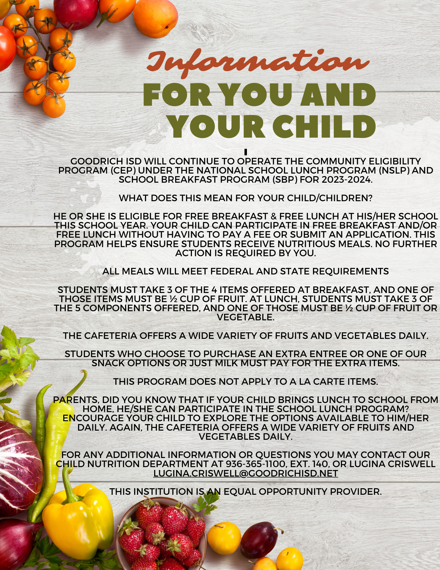 Free Meal Program Information
